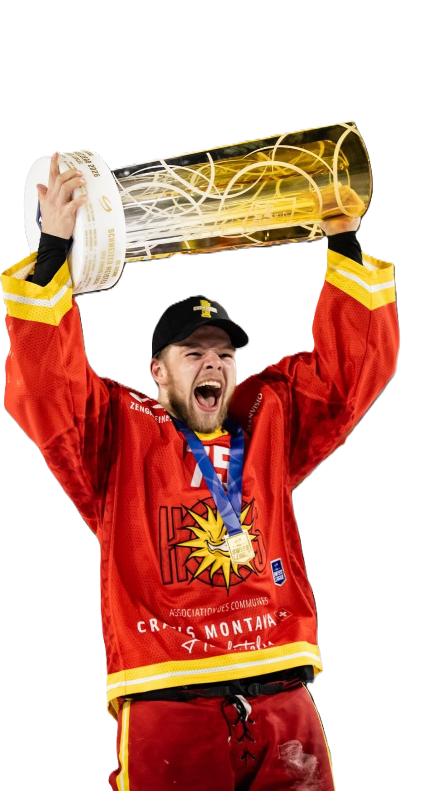 Roberts Cjunskis lifting the Sky Swiss League Championship trophy
